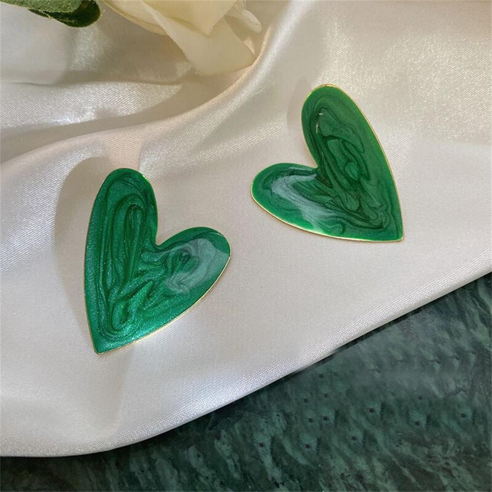 SUMENG Heart-shaped White Green Enamel Dangle Earrings For Women Girl, Elegant Heart Love Stud Fashion Jewelry Gift