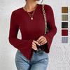 Women S Solid Slim Fit Sweater Round Neck Flared Sleeve Autumn Casual