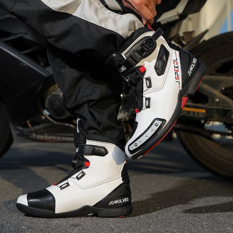 Stivali da moto unisex di grandi dimensioni in vera pelle antiscivolo anticollisione scarpe sportive da ciclismo all'aperto stivali da moto da donna