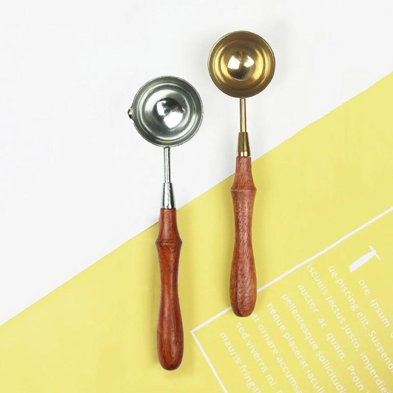 New Sealing Wax Spoon Anti-Hot Wood Handle Retro Wax Stamping Spoons Fire Paint Melting Firing Stamp Envelopes Card Metal Tool