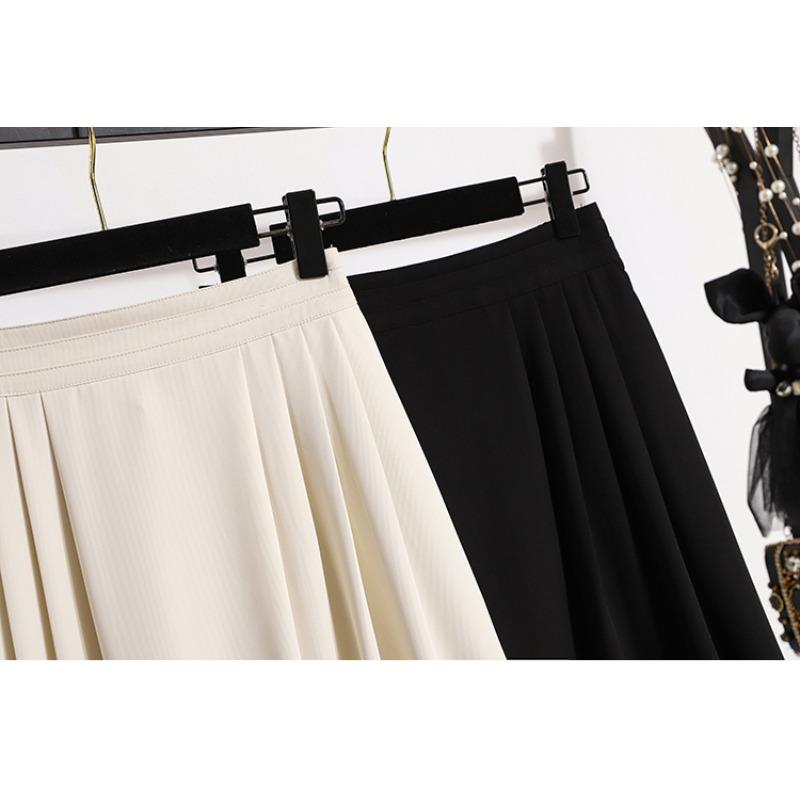 DIMANAF 2025 Plus Size Summer Elastic Skirts High Waist Casual Women Loose Long Skirt Pleated Fashion Vintage Maxi