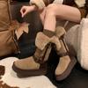 Thick Bottom Plush Winter Boots Women's Fleece Lined Long Tube Shoes Fashionable Buckle Warm Cotton Snow Boots Casual Style