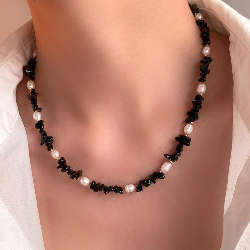 New Style Trendy Black Crystal Natural Freshwater Pearl 14K Gold Filled Lady Necklace Women Short Choker Chains No Fade Gifts