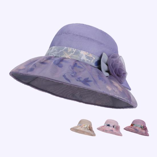 Women Sun Hat Mesh Yarn Wide Brim 3D Flower Decor Bucket Hat Outdoor UV Protection Beach Cycling Basin Hat