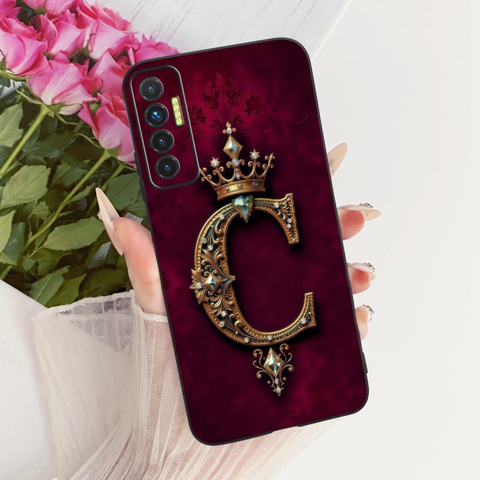 Casing For Tecno Camon 17P CG7 CG7n Cover For Techno Camon 17P Case Silicone Luxury Crown Fashion A-Z Letters 2D Flat Pattern