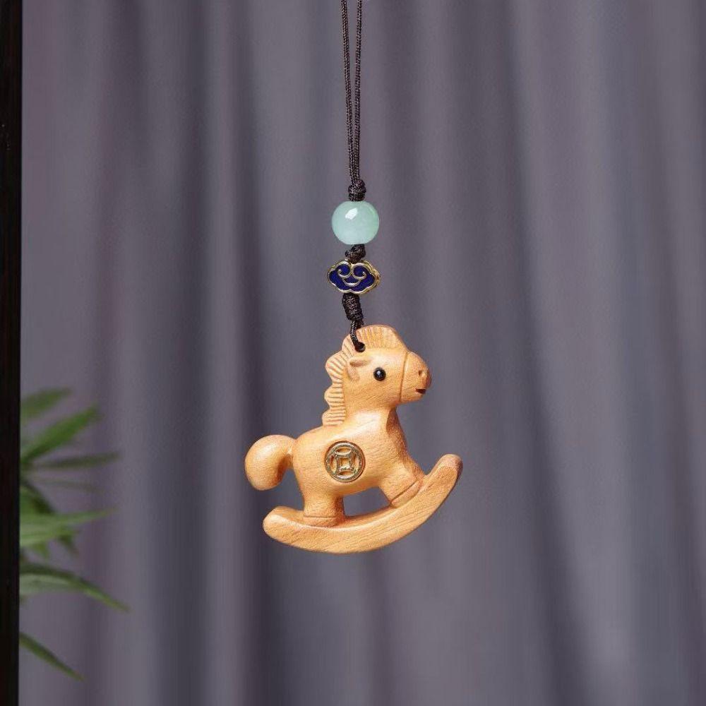 Traditional Mobile Phone Chain Wooden Zodiac Key Ring Chinese Style Car Keychain New Year Gift