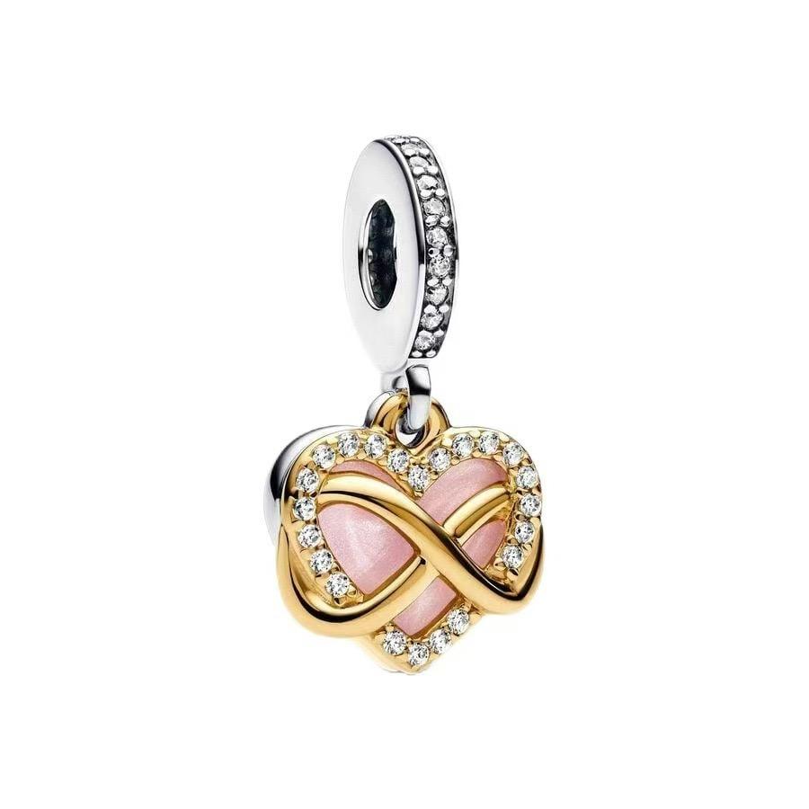 Placcato Oro 18K Rame Fascino Infinito Amore Adatto Bracciale Originale Ciondolo Cuore Madre Fiore Perla San Valentino