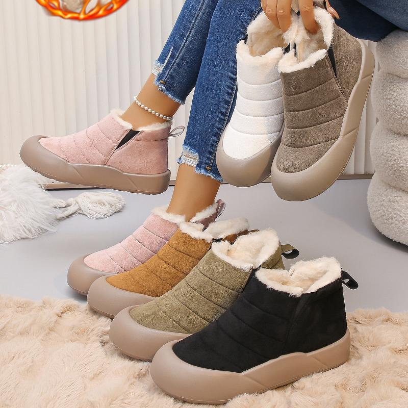 Winter Women Ankle Boots Casual Warm Non-Slip Boots Outdoor Thick Slip-on Snow Boots Women Retro Thickened Fluff Shoes Female