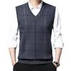 Gilet Tricoté Homme Col en V WOLDLET Business Carreaux JACQUARD Haut Sans Manches Business Âge Moyen Laine