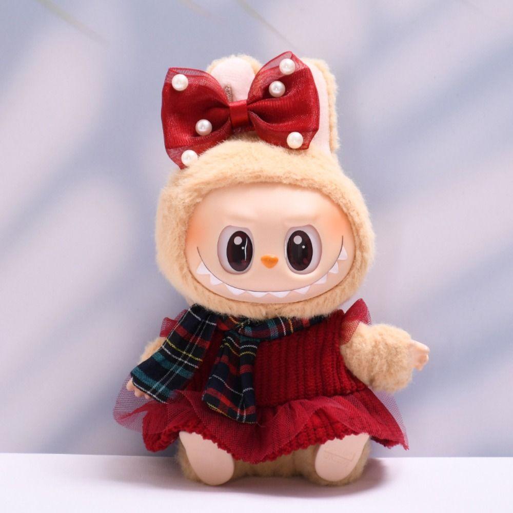 

Red Style Labubu Time Doll s Dress Set Plaid 17cm Plush Dolls Clothes Cotton Doll Accessories Style 2