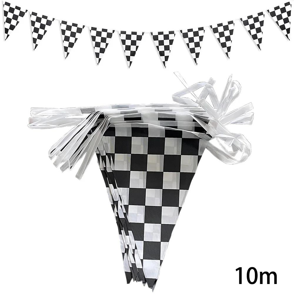 10m Longer Black and White Checkered Flag Theme Party Supplies Race Car Birthday Banner Decoration Birthday Decoration
