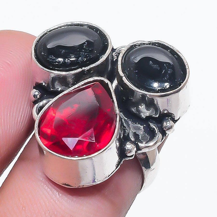 Garnet, Onyx Gemstone 925 Sterling Silver Jewelry Ring Size 5.5