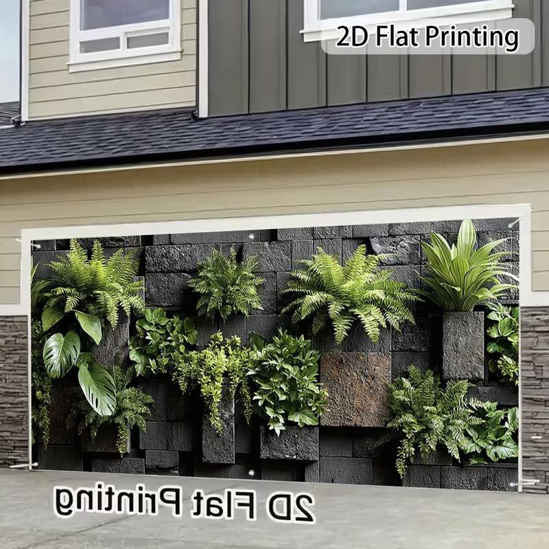 2D Modern Stacked Stone Moss Fern Living Wall Outdoor Decor Backdrop