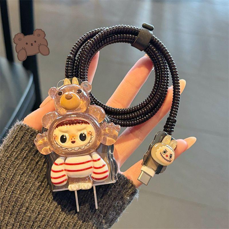 Kreslený Labubu Nabíjecí Datový Kabel Ochranné Pouzdro Roztomilá Nabíjecí Šňůra Proti Zlomení Navíječ Ochranný Kryt Sady Pro Iphone 18/20W