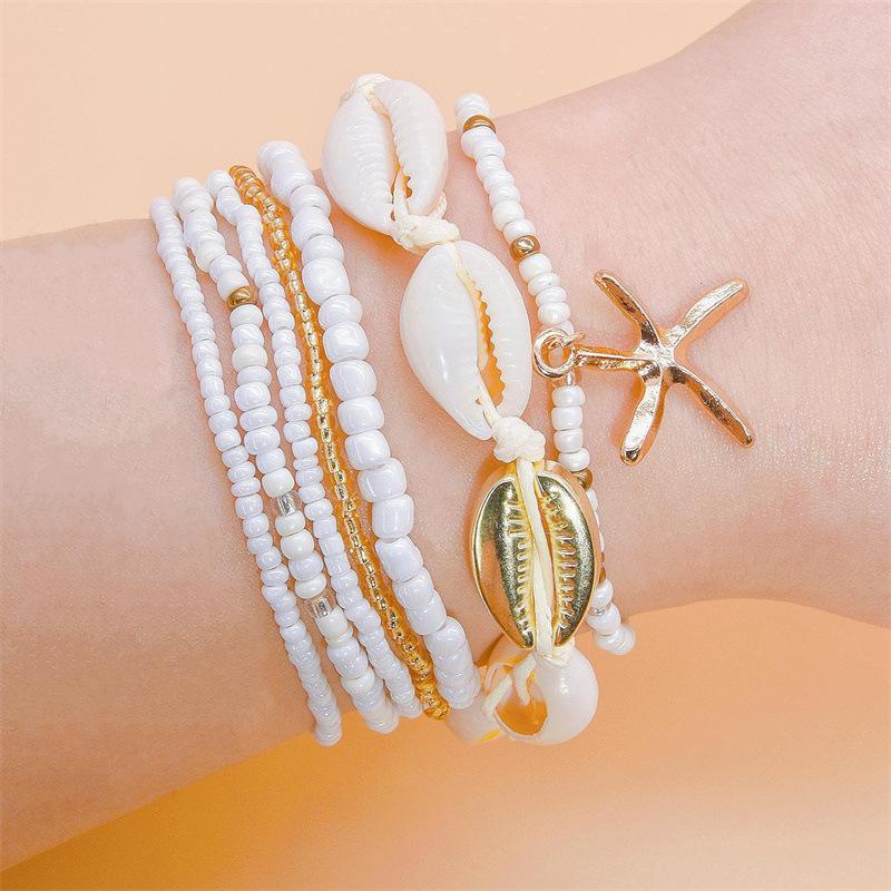 Bohemian Starfish Bead Shell Bracelet Summer Beach Wind Vacation Multi-layer Jewelry