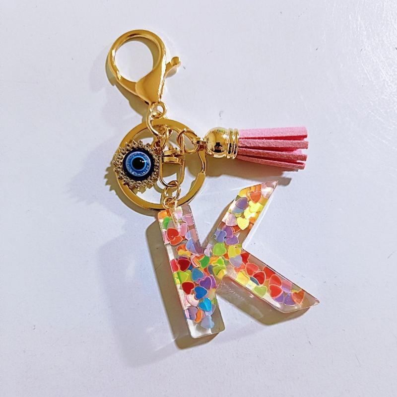 A-Z Bonbonfarben Pailletten Initialen Schlüsselanhänger Quaste Harz Autoschlüsselanhänger Anhänger Damen Mädchen Rucksack Charms Schmuck