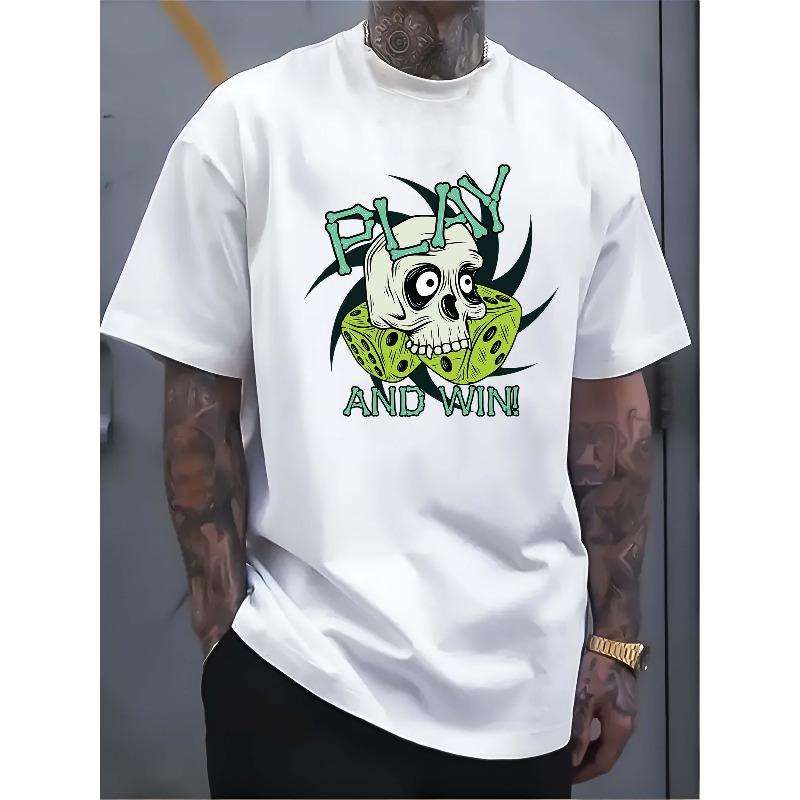 

European Size Men s Pure - Polyester White T - shirt: Skull Roll: Win Big Tee 4XL