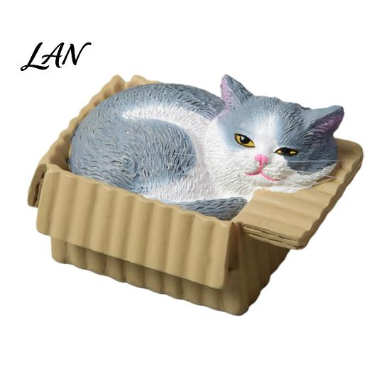 Waterproof Cat Statue Mini Ornaments, Simulation Express Carton with Resin Kitten Figurines, Cute Healing Desk Accessory Desktop Car Dashboard Decor,