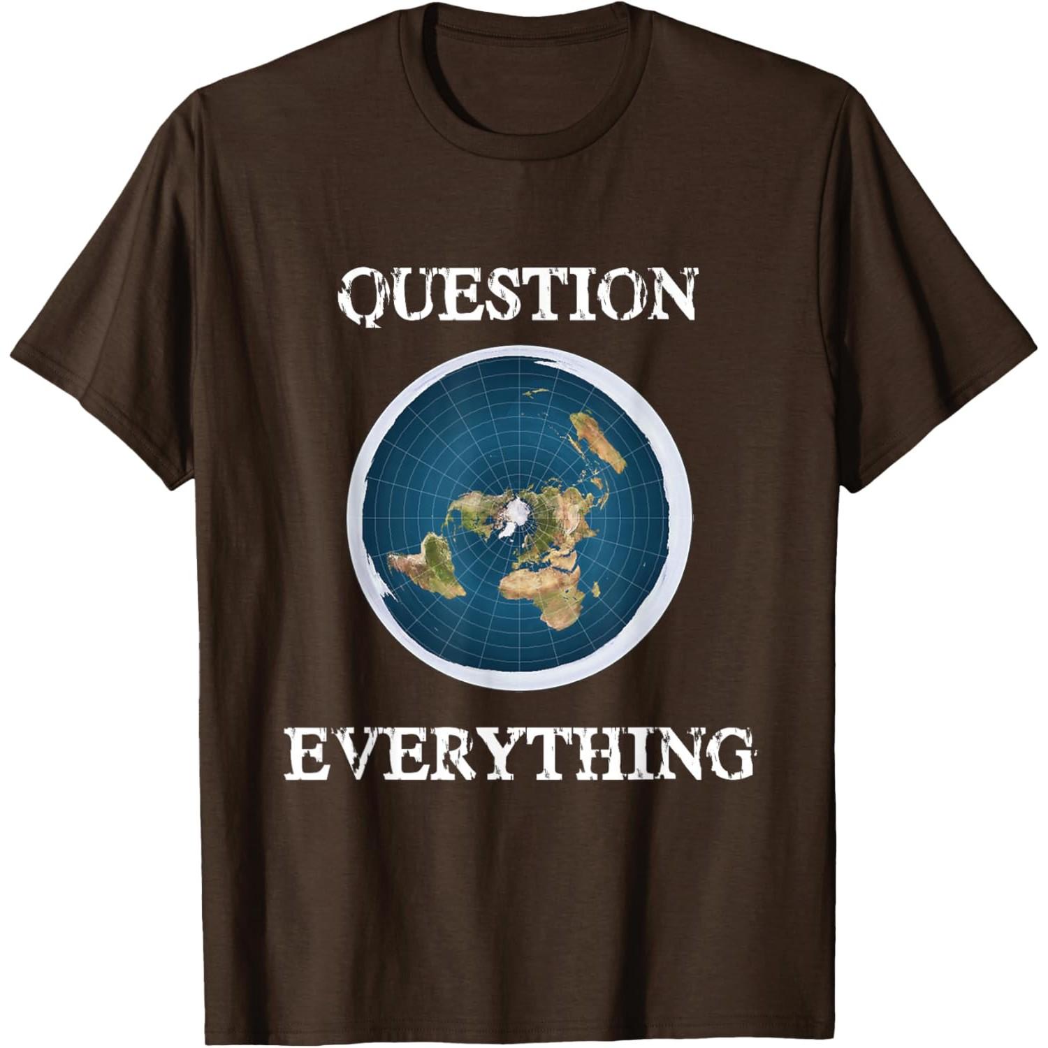 

Question Everything Flat Earth Map Graphic Tee Shirt Casual Breathable Short Sleeve TShirt 4XL
