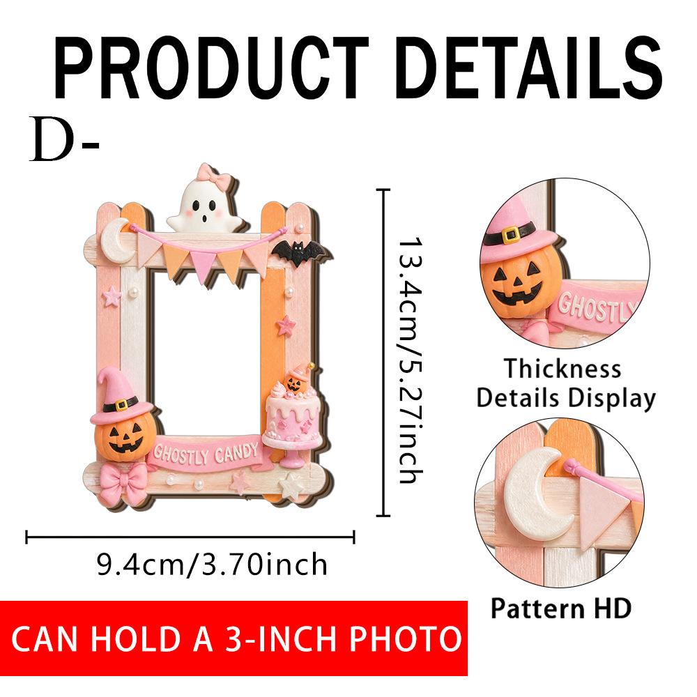 Wooden Frame Fridge Magnet Wood Board Halloween Ghost Pumpkin Photo Frame