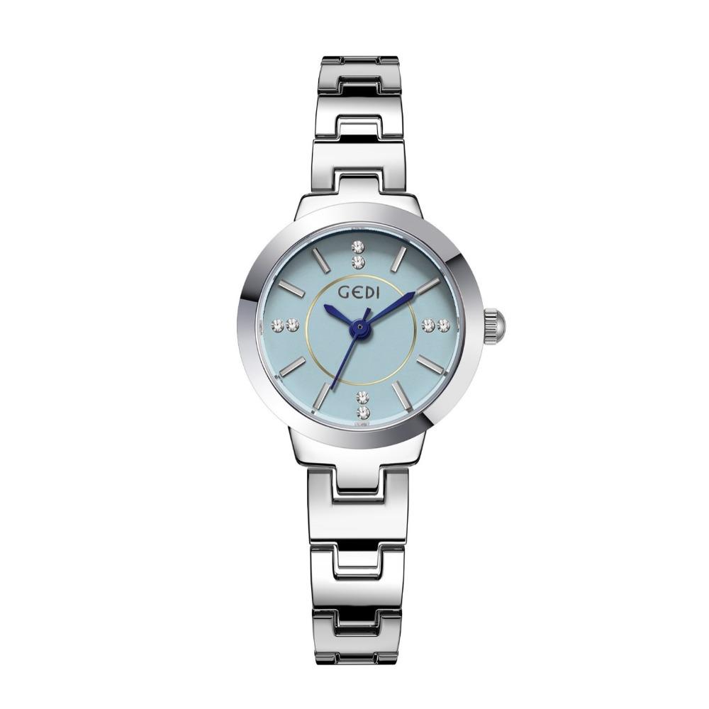 Ceas mic rotund de damă, cu bandă de oțel, scară simplă, ocazional, compact pentru studenți, ceas de cuarț pentru femei, rezistent la apă