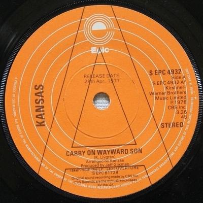 7inch Record KANSAS - Carry On Wayward Son SEPC4932PROMO Epic 1977 UK Rock Used