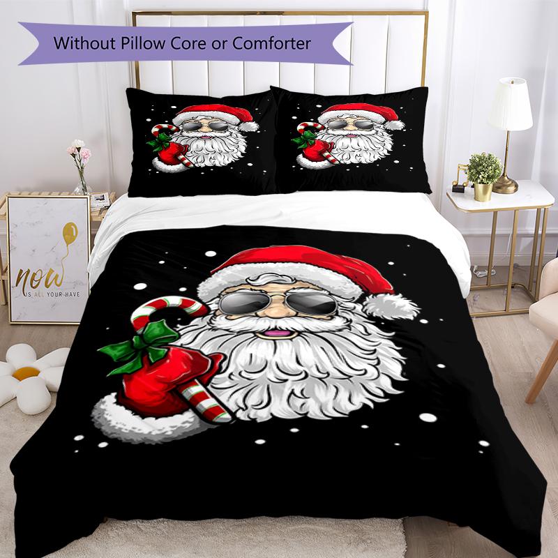 3pcs Christmas Santa Claus Bedding Set Duvet Cover Closure Includes 1 Duvet Cover & 2 Pillowcases, Soft and Comfortable for All Seasons.