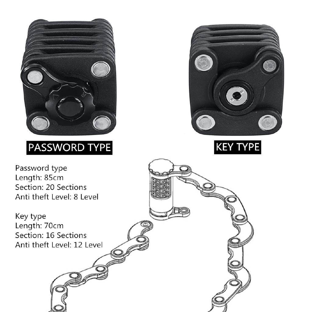 New 20 Sections 12 Level Portable Folding Bike Lock Digit Code Or Key Safety Chain Lock Hamburg-Lock Bicycle AntiTheft Locks Mount Bracket Bike Chain