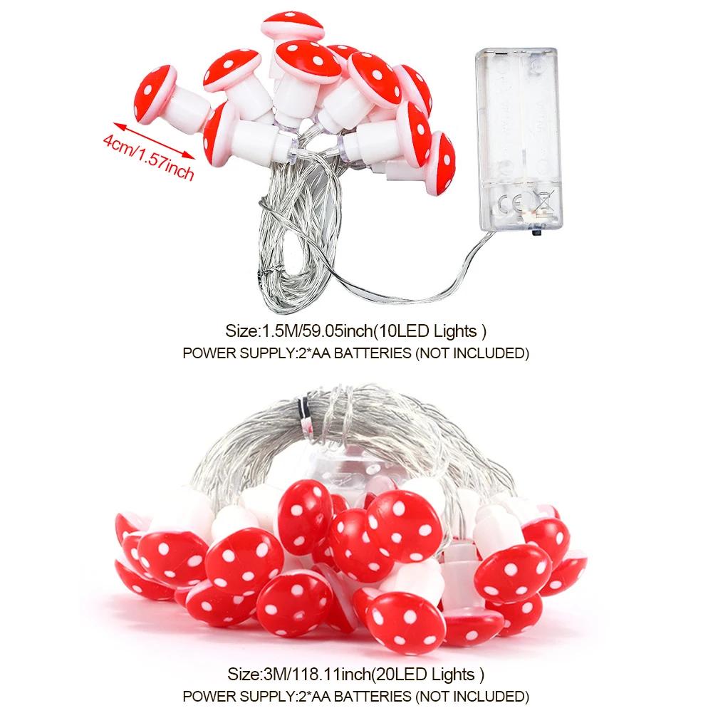 LED Garland String Lights USB Battery Powered Warm White Waterproof Mushroom Fairy Lights For Holiday Christmas Party Decoration