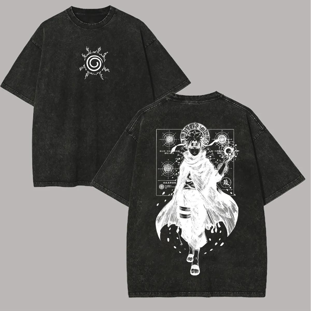 

Naruto Six Paths T Shirt Men Acid Wash Back Print Sage Mode Anime Graphic Cotton Streetwear Seal Vintage Bootleg Oversized Tee M
