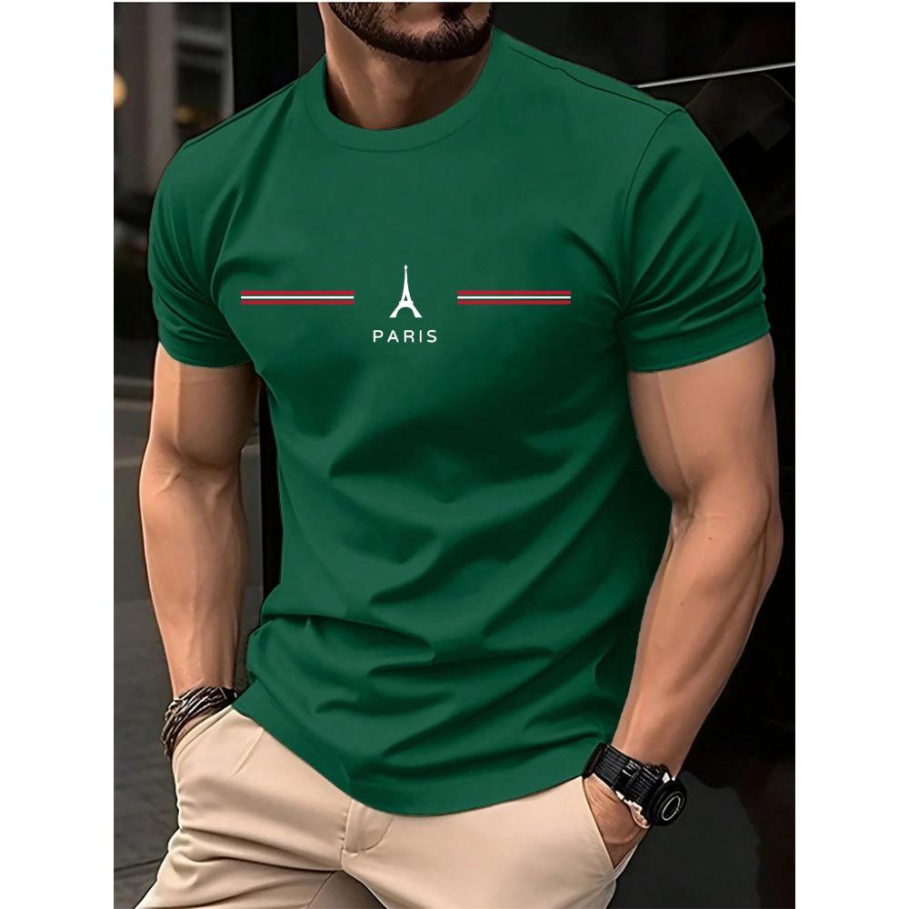 Men s Summer Loose Oversized Casual Paris Letter Printed Sports Round Neck Short Sleeved T-shirt Top S