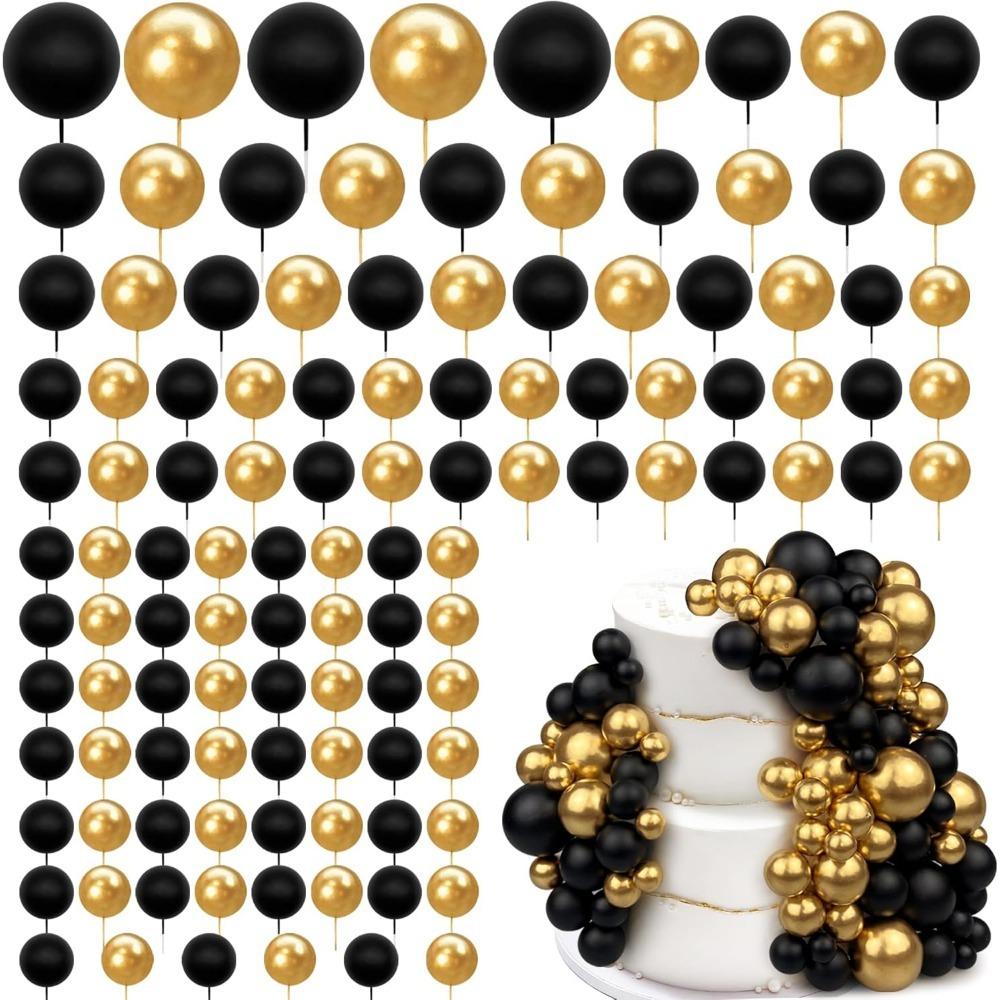 20/30Pcs Cake Balls Decoration Gilded Black Happy Birthday Foam Ball Cake Stickers Party Mother's Day Decor DIY Wedding Decor