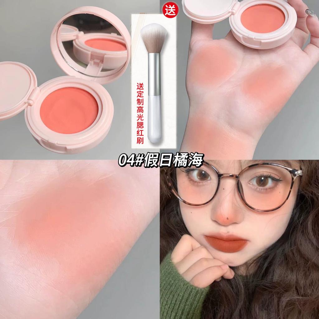 Mashed Potato Air Cushion Blusher Female Korean Style Fall and Winter Orange Expansion Shrink Chin Blue Matte Brightening Highlight Contour Compact