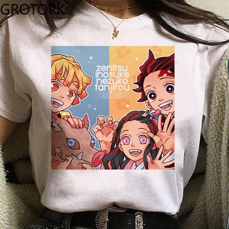 2022 Summer New Womens T-shirt Casual 3D Printing Japanese Anime Demon Slayer Lady's Short-Sleeved Cute Cartoon Printing T-Shirt