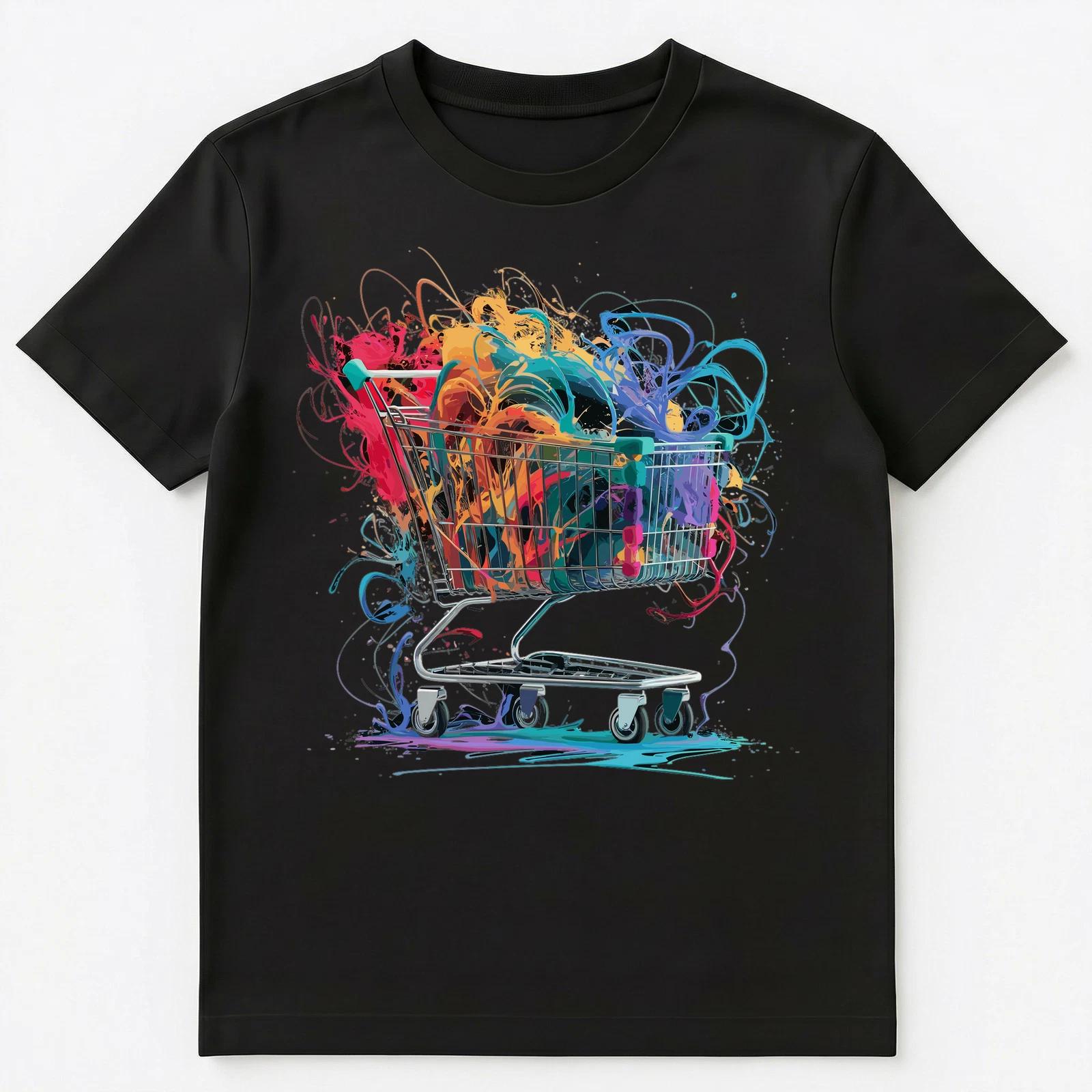 

Colorful Paint Splash Shopping Cart Art Graphic Unisex T-Shirt XL