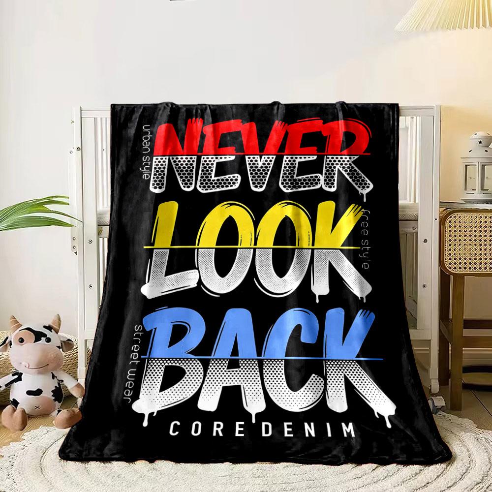 Bold colored slogan NEVER LOOK BACK with gradient and halftone effects. for all seasons blanket lunch break throw gift 80cm x 120cm