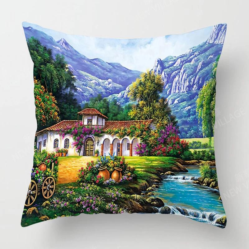 Home Living Room Decoration Cushion Covers Vintage Oil Painting Style Throw Pillow Cover4545 Pillowcase 40x40cm 50x50 45x45