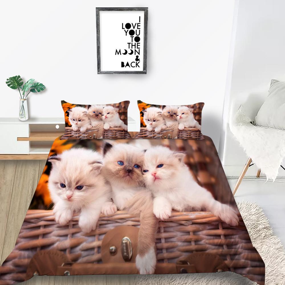 Cat Duvet Cover Set King Size Microfiber Cute Animal Print Girl Teen Kid Comforter Cover Lovely Kitty Series Pattern Bedding Set