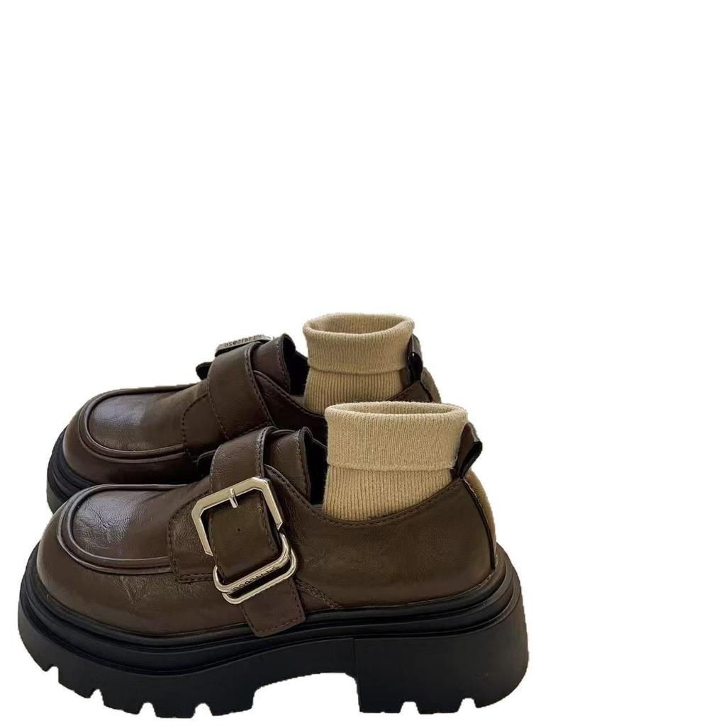 Fashion New Luxury Women's Small Leather Shoes Fashionable and Versatile Japanese Thick Soled Le Fu Shoes Outdoor Casual Single Shoes