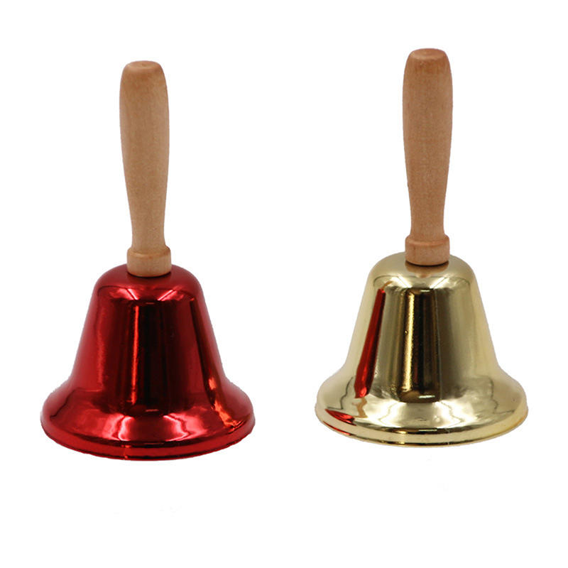 Metal Christmas Hand Call Bell with Wooden Handle Simple Service Dinner Bell for Wedding Party School Office