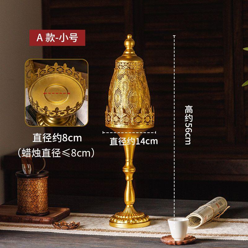 1PC Large vintage and aged golden electronic candlestick, ironwork hollowed-out handicraft, photo prop, atmosphere wind light