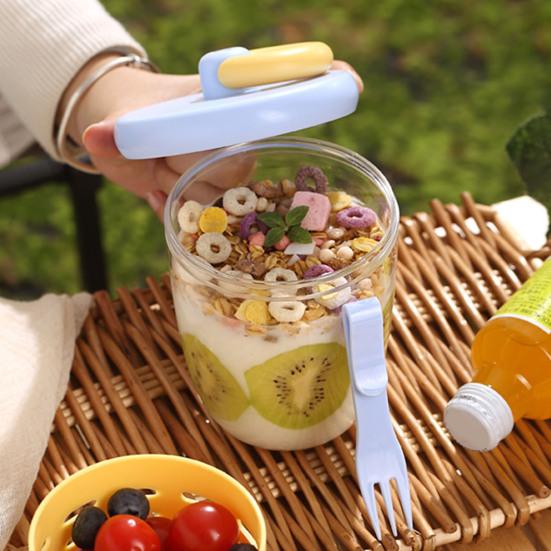 Portable Fruit Salad Container with Fork 650ml Leak-Proof BPA-Free Lunch Box with Strainer Double-Layer Lunchbox for Work Picnic Travel