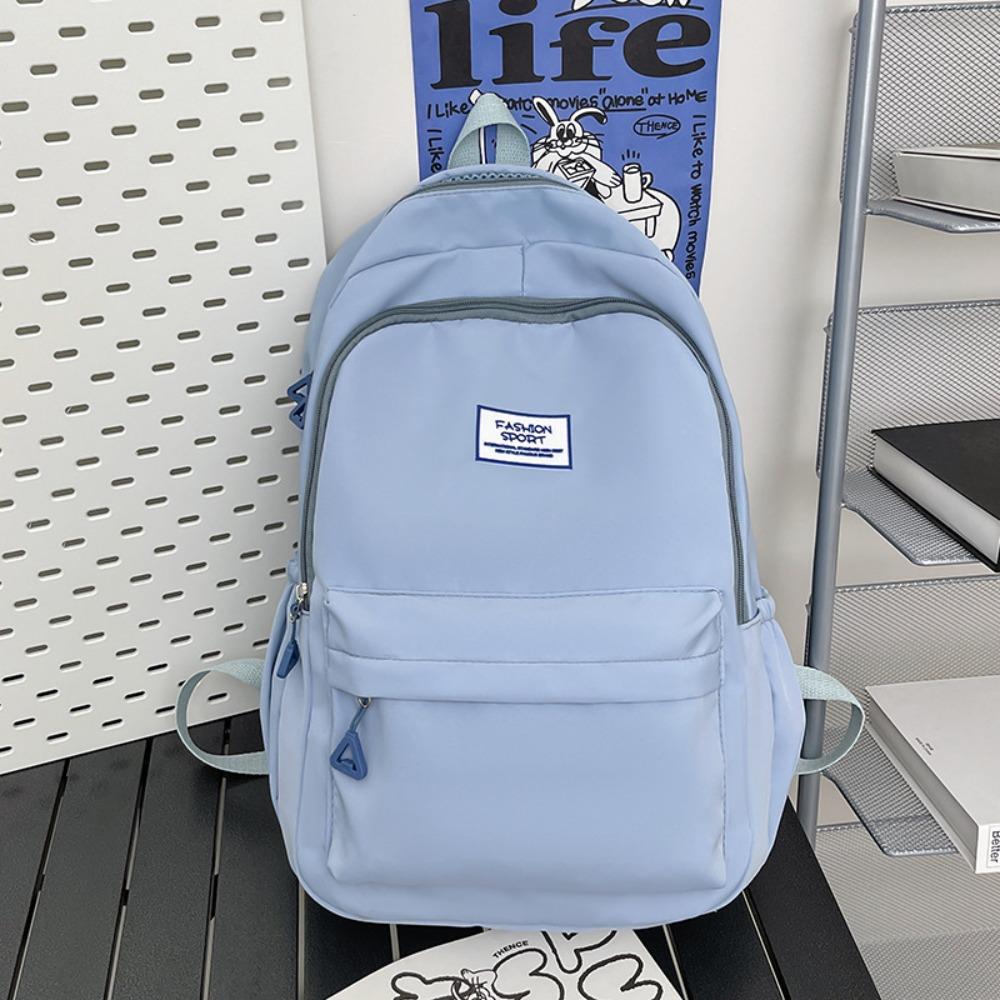 

Solid Color Youth Student Backpack Large Capacity Picnic Backpack Back To School синий