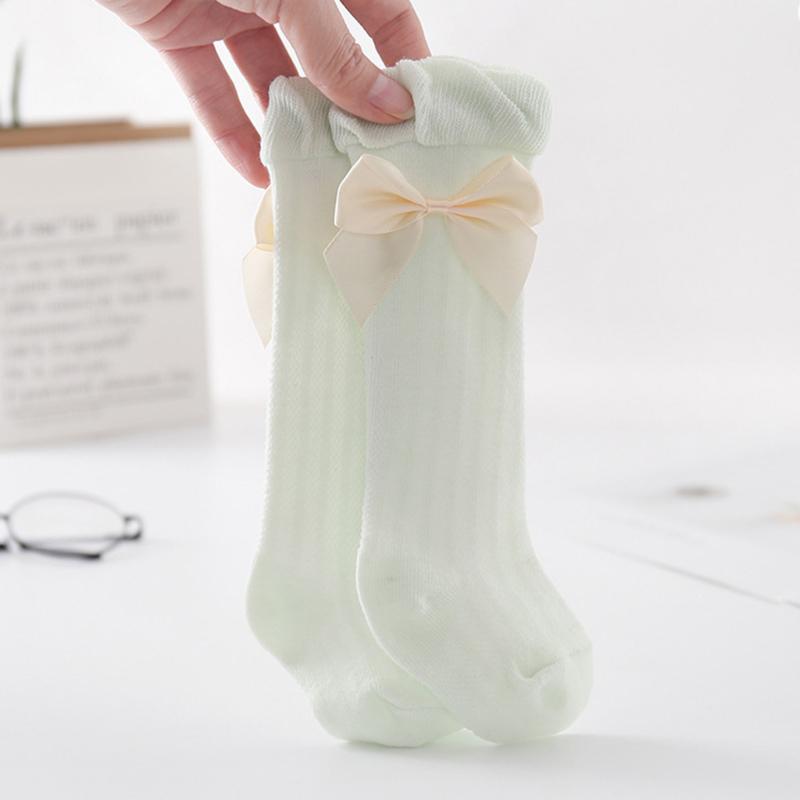 Baby Girls Summer Thin Mesh High Tube Socks Bow Anti-Mosquito Over Knee Stocking