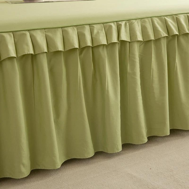 3pcs Minimalist Solid Color Bed Skirt Set, Contemporary Style, Polyester 100.00%, Machine Wash, Red, Lace, Ruffle, Soft and Comfortable Fabric
