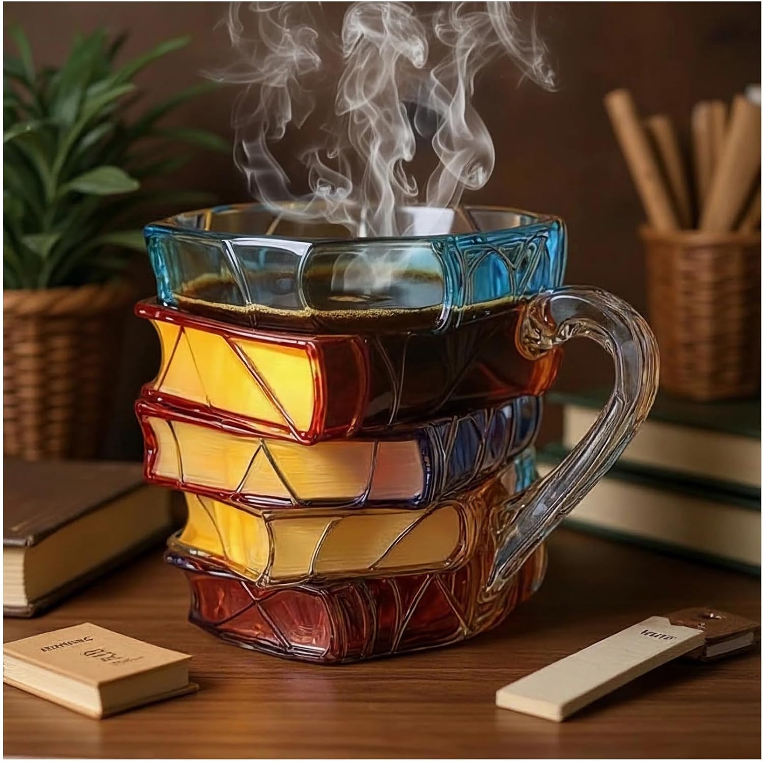 Novelty 3D Painted Book Mug Unique Chapter Book Mug Stained Glass Handmade Coffee Mugs 11oz Funny Books Themed Coffee Cute Bookish Mugs for Books 1PCS