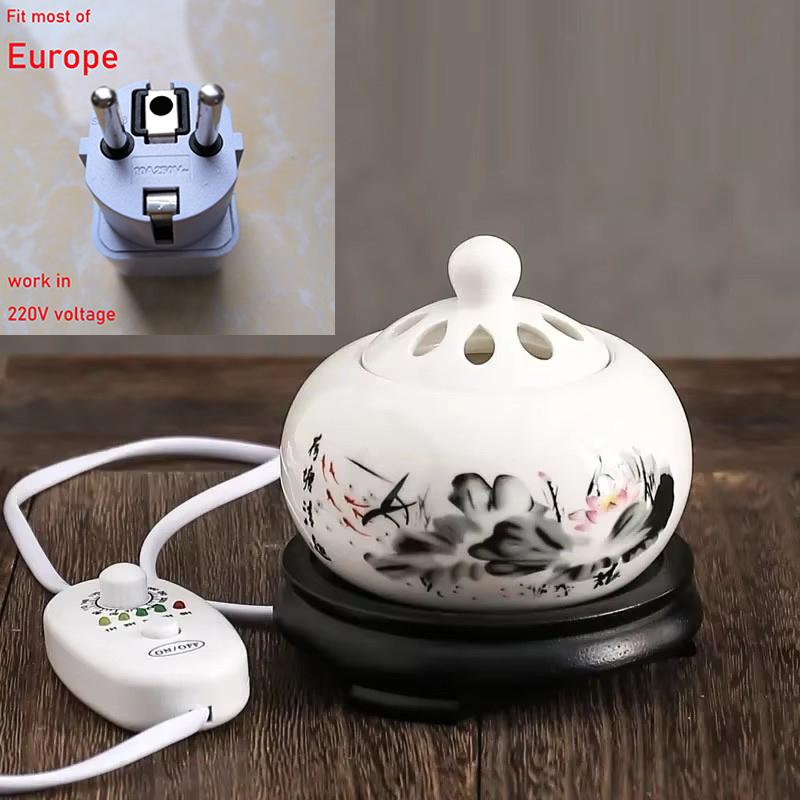 Plug-in 110V/220V Lotus Essential Oil Furnace Ceramics Electric Sandalwood OUDH Powder Incense Burners Meditation Fragrant Stove