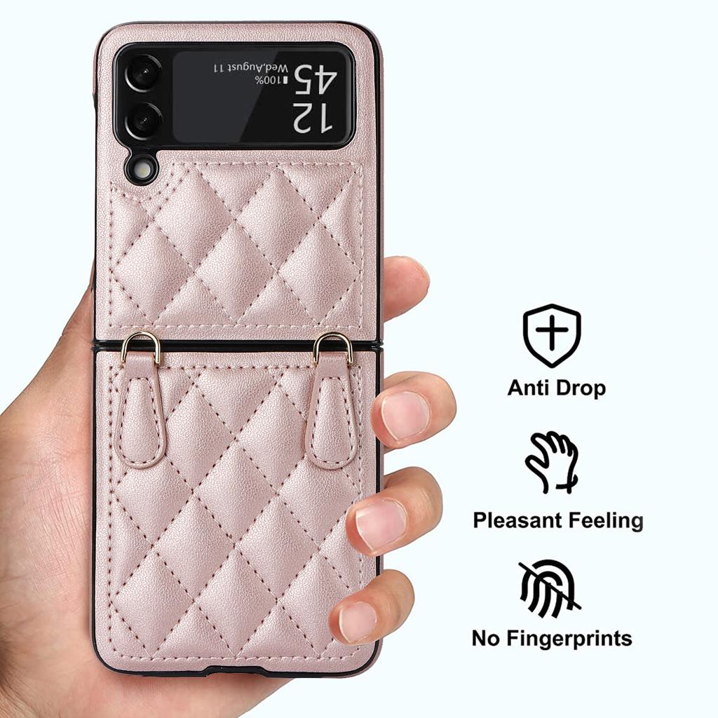 Applicable to Samsung Z Flip6 mobile phone case Flip4 small fragrant wind rhombus silk scarf diagonal span portable rope pocket 2