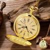 Orologio da tasca circolare dorato da uomo Orologio da tasca al quarzo con catenella vintage Regalo souvenir