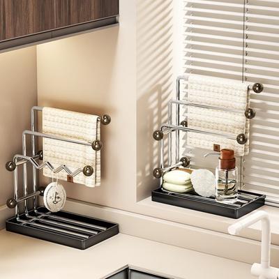Suporte de Secagem de Panos de Cozinha em Aço Inoxidável Anti-ferrugem com Bandeja de Drenagem Suporte para Esponja Pano de Prato Toalha Suporte de Toalha Multifuncional